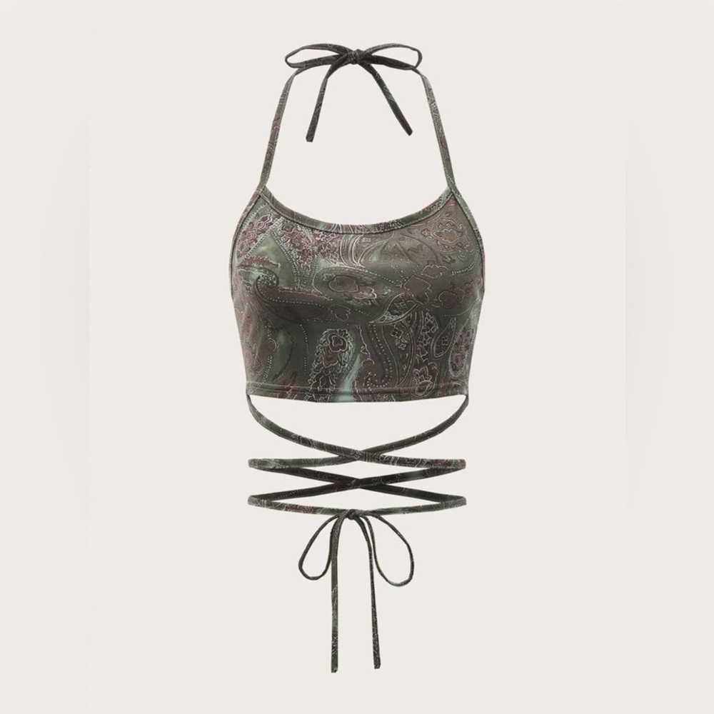 Forest Green Cropped Tie-Up Tank Top